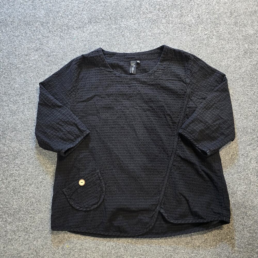 Focus Casual Life Top Womens XL Black Texture 3/4 Sleeve Stretch Pocket Casual